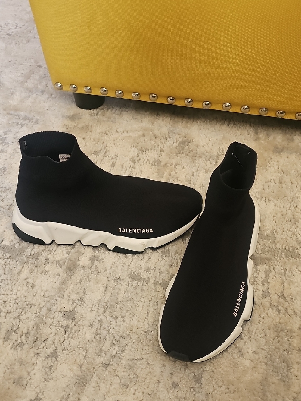Balenciaga Black Knit Sock Sneakers with White Sole
